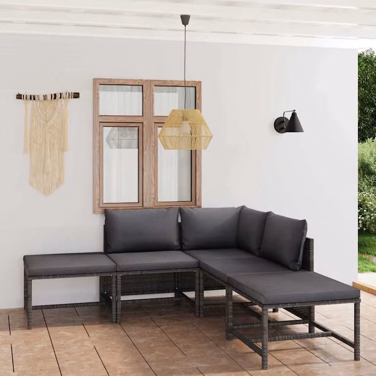 vidaXL Set Divani da Giardino a L 6 pz con Cuscini in Polyrattan e Struttura in Acciaio Antracite