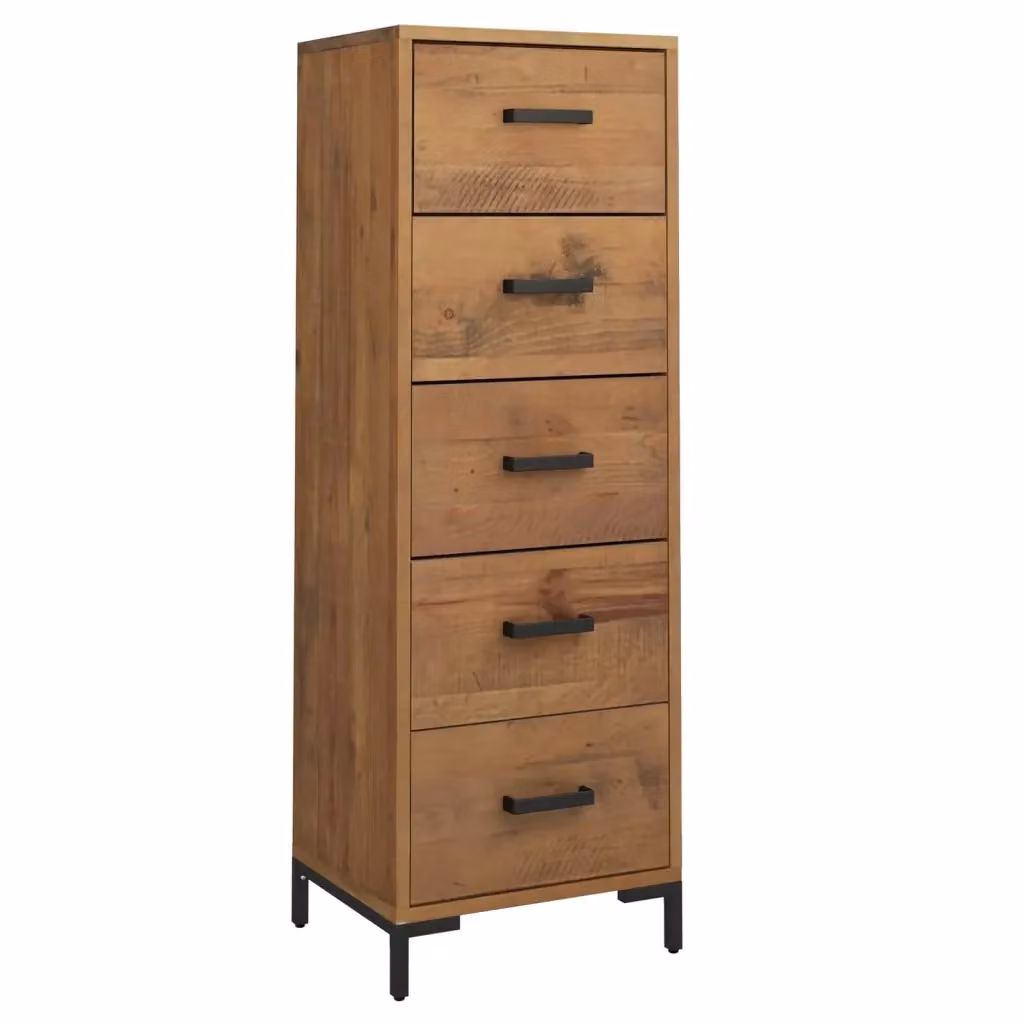 Cassettiera in legno massello di pino e metallo stile industrial vidaXL, marrone, L: 42 cm, P: 35 cm, H: 110 cm – 2