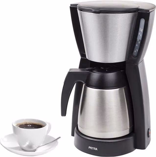 Macchina da caffè americano Petra con caraffa termica in acciaio inossidabile, colore argento, capacità 10-12 tazze