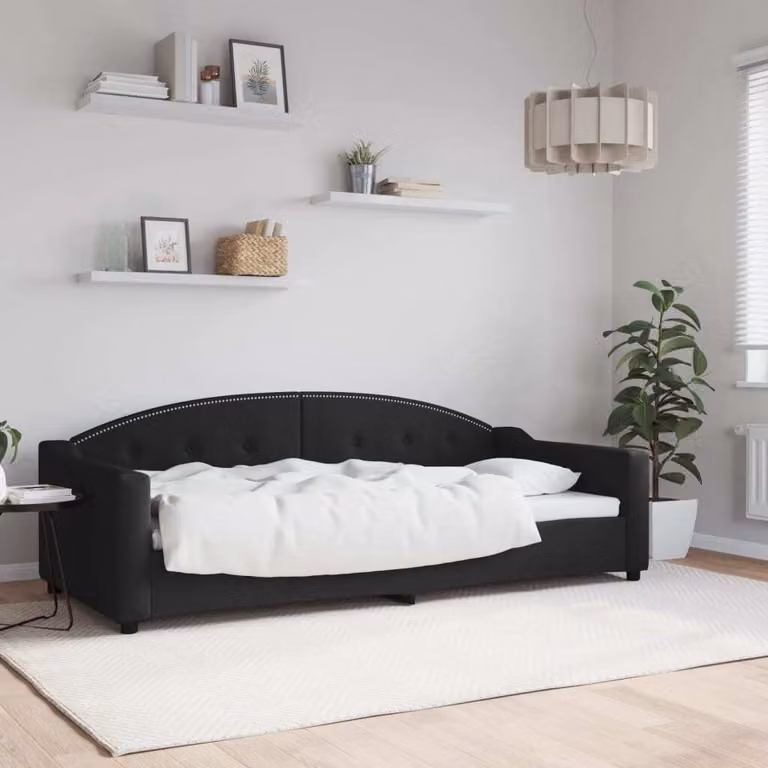 Maison Exclusive - Letto a giorno nero, 90x200 cm, rivestito in tessuto