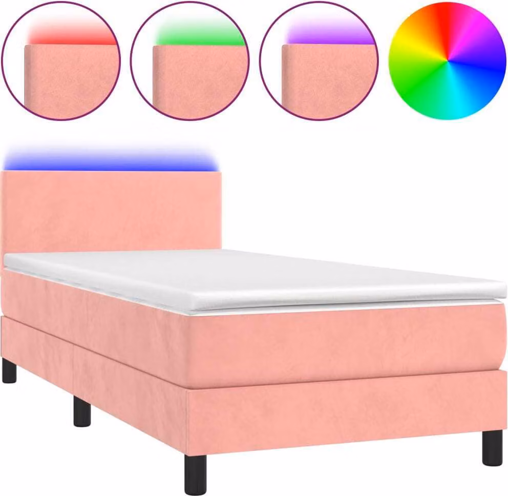Letto a Molle con Materasso e LED Rosa 90x200 cm in Velluto