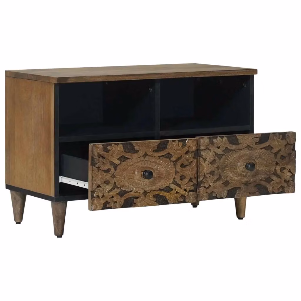 Mobile TV vidaXL in legno di mango massello marrone L: 70 cm, P: 33 cm, H: 46 cm – 2