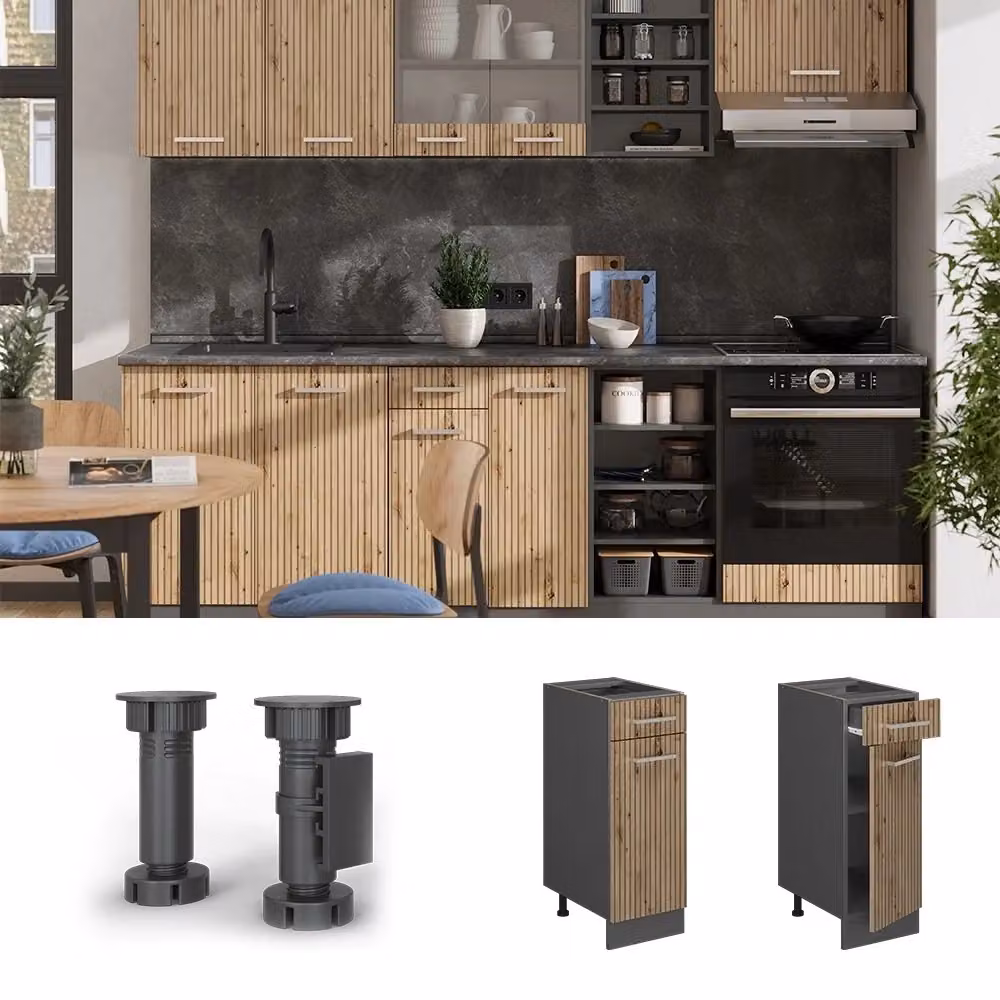 Mobiletto base per cucina Vicco R-Line in legno Rovere e Antracite L: 30 cm, H: 81,6 cm, P: 60 cm – 2
