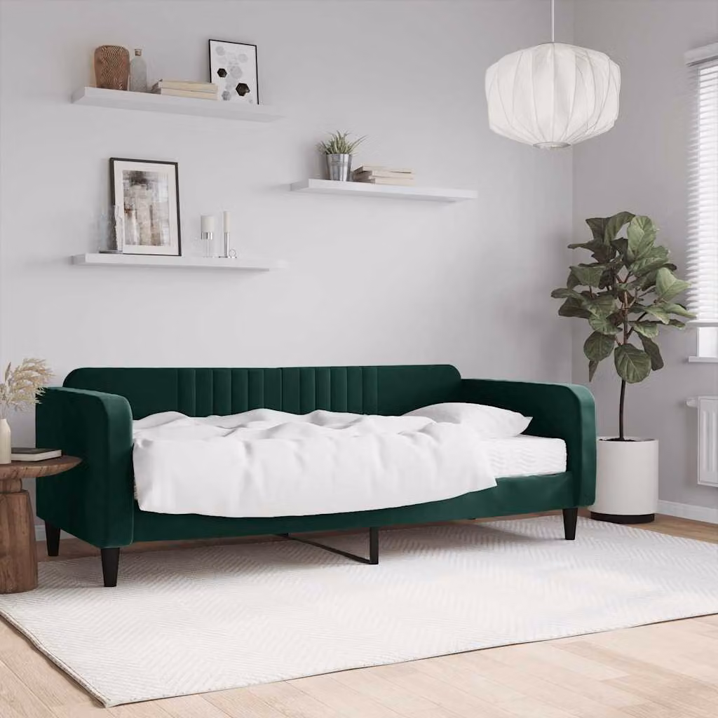 vidaXL Divano Letto in Velluto Verde con Materasso L/P/H: 200 x 90 x 75 cm