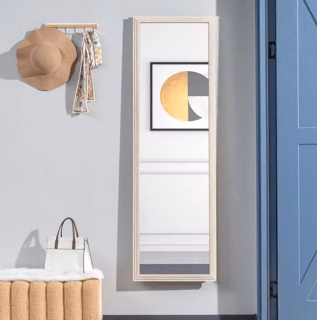 Specchio da terra ULEVR 160x50 cm in vetro temperato, con supporto pieghevole e ganci da parete, bianco