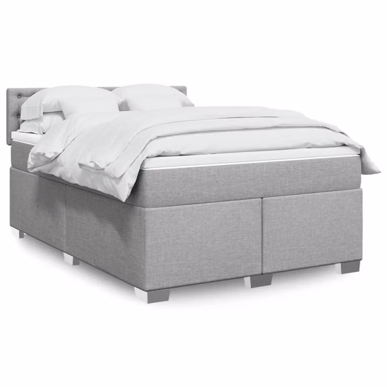 vidaXL Giroletto a Molle con Materasso Ibrido in Tessuto Grigio e Bianco L/P/H: 160 x 200 cm