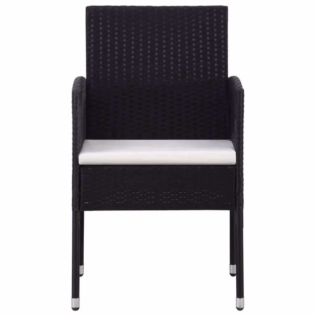 Set di 4 sedie da giardino vidaXL in polyrattan nero con cuscini bianco crema e braccioli – 2