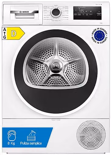 Asciugatrice a condensazione Bosch Serie 4, capacità 8 kg, colore bianco, L: 59,8 cm, P: 64,8 cm, H: 84,2 cm