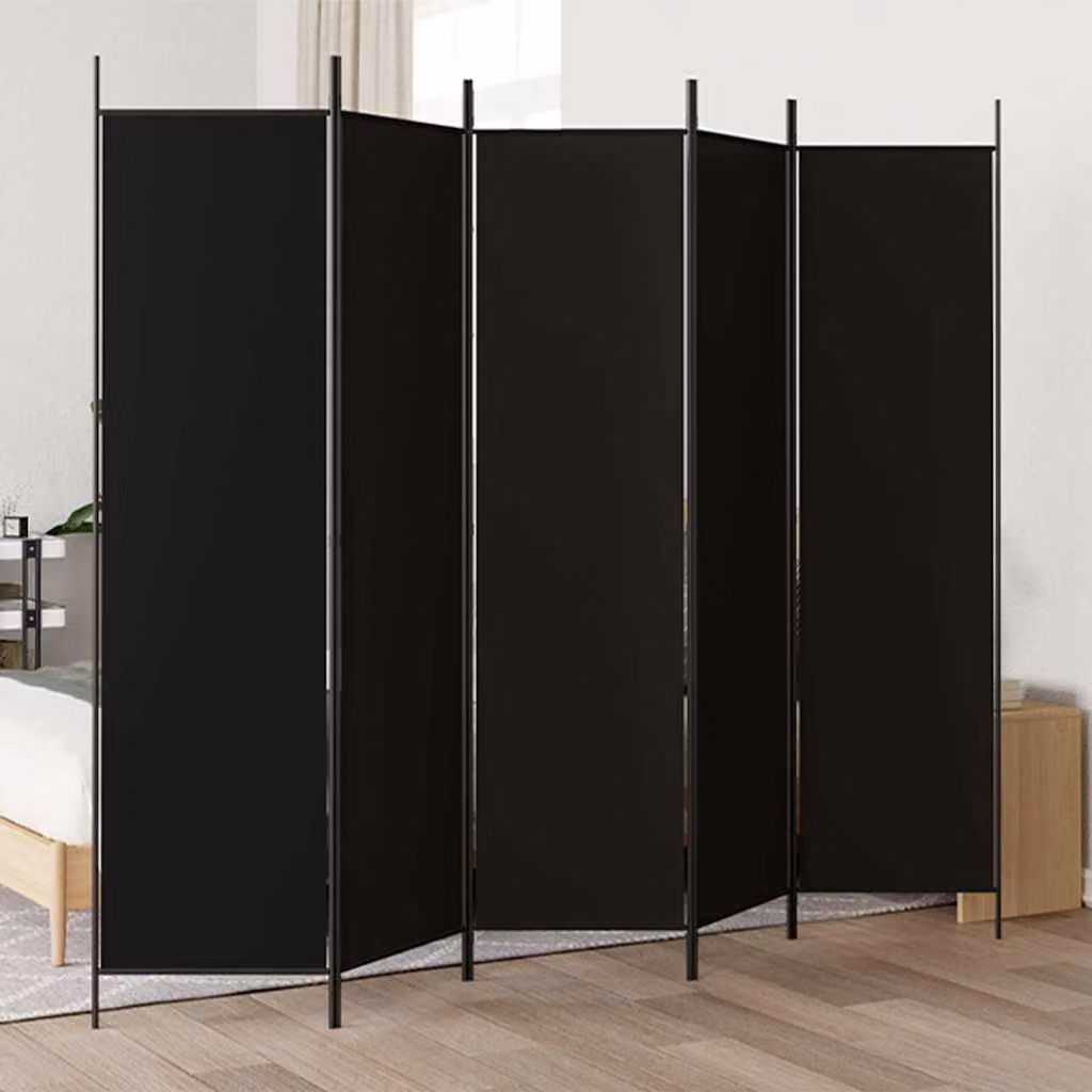 Divisorio vidaXL a 5 pannelli in tessuto nero L: 250 cm, H: 200 cm