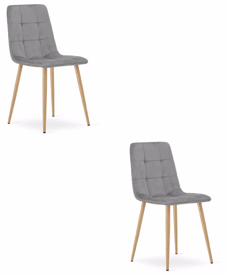Poltrona - Leobert - Modello Kara - Tessuto velluto grigio chiaro / Gambe in legno di faggio - Dimensioni 45 x 50,5 x 87 cm - Confezione da 2