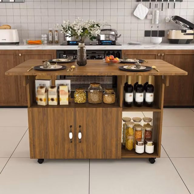 Tavolo pieghevole 3 in 1 in MDF noce, 110×70×80 cm con ruote