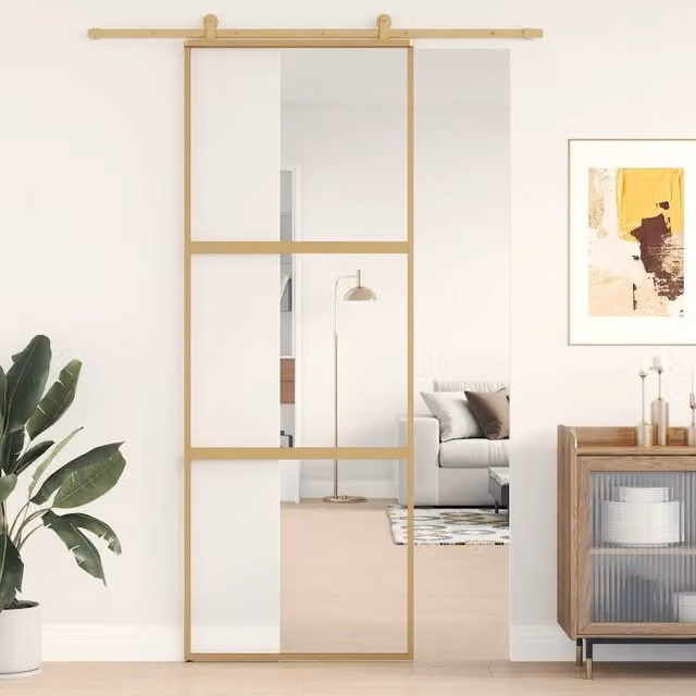 Porta Scorrevole vidaXL in Alluminio e Vetro Trasparente Dorata L: 76 cm, H: 205 cm