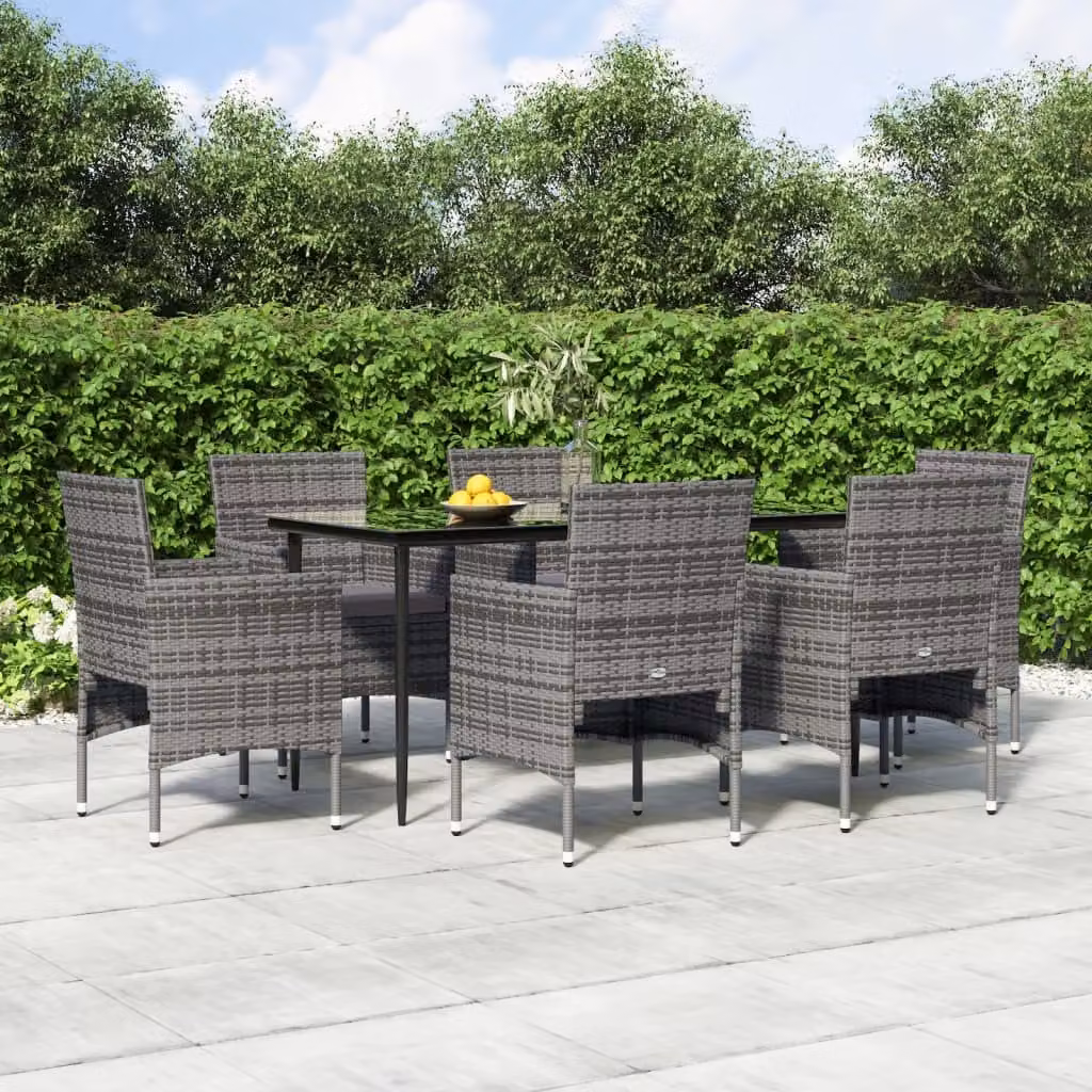 Maison Exclusive - Set da pranzo da giardino da 7 pezzi con cuscini grigi e neri