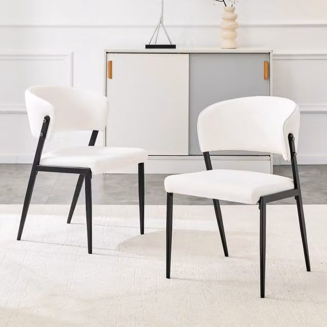 Set di 2 sedie moderne imbottite in PU bianco con struttura in metallo