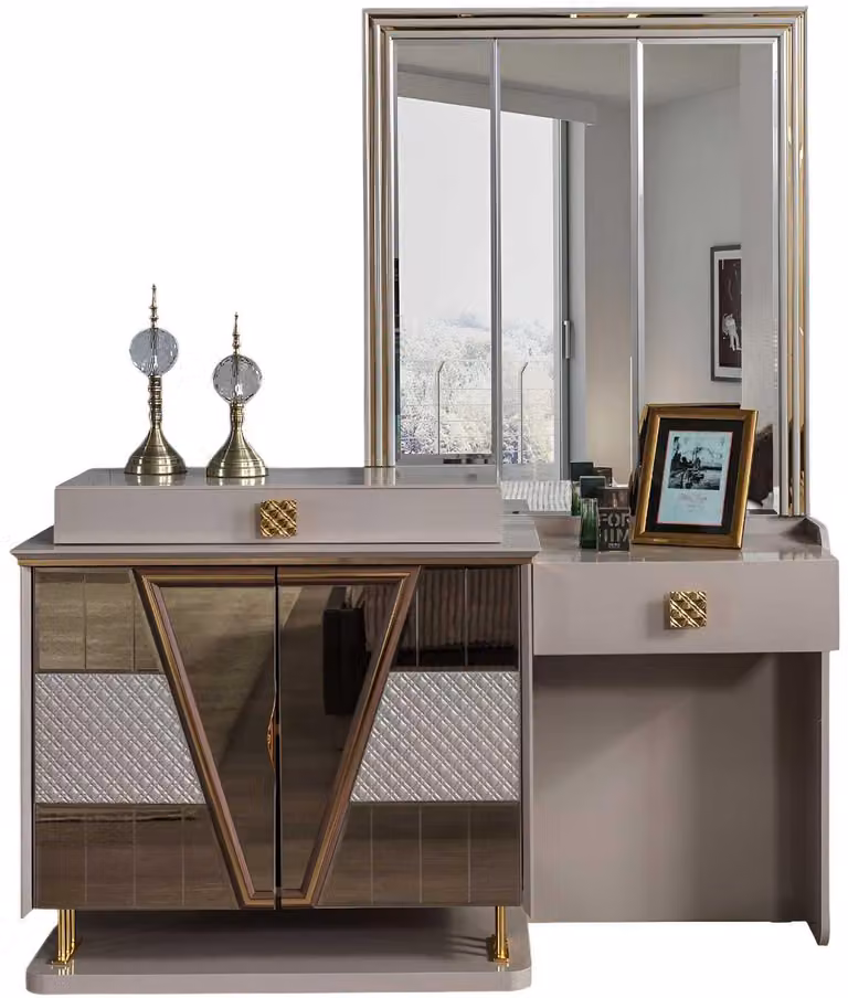 Toeletta moderna beige con inserti dorati - Toeletta di design con specchio