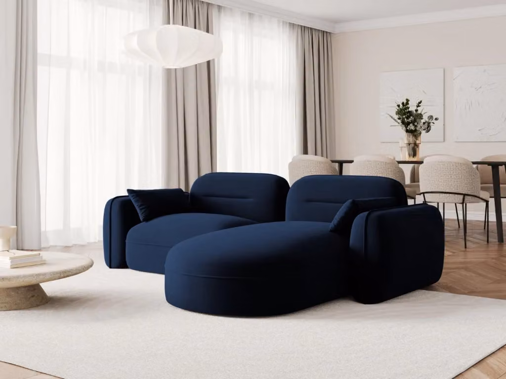 Divano angolare modulare Sydney Cosmopolitan Design, 3 posti in velluto blu, configurazione destra, L 230 x P 165 x H 86 cm – 2