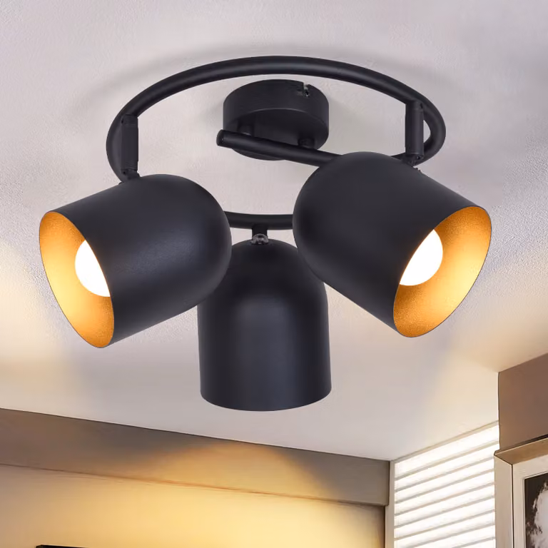 ZMH plafoniera E14 3 fiamme vintage cucina in oro nero spot da soffitto faretto rotondo industriale 350° orientabile senza lampadine