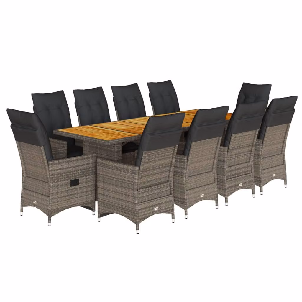 Set Bistrò da Giardino 11 pz con Cuscini in Polyrattan Grigio
