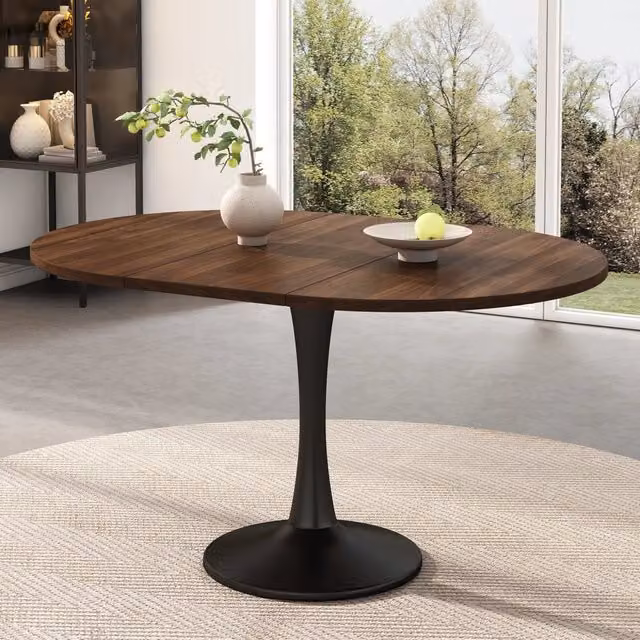 Tavolo da pranzo allungabile ovale con piano estensibile, stile moderno, per sala da pranzo e cucina, in MDF e ferro, noce