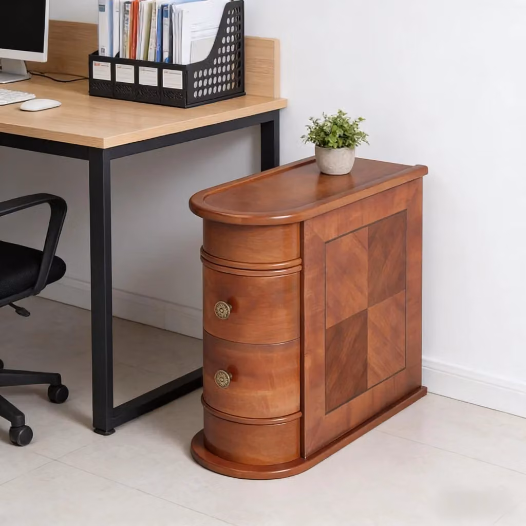 Tavolino da divano Mivray in legno color marrone con design arcuato e 2 cassetti, ideale per soggiorno, camera da letto o ufficio, L: 60 cm, P: 27 cm, H: 60 cm – 2