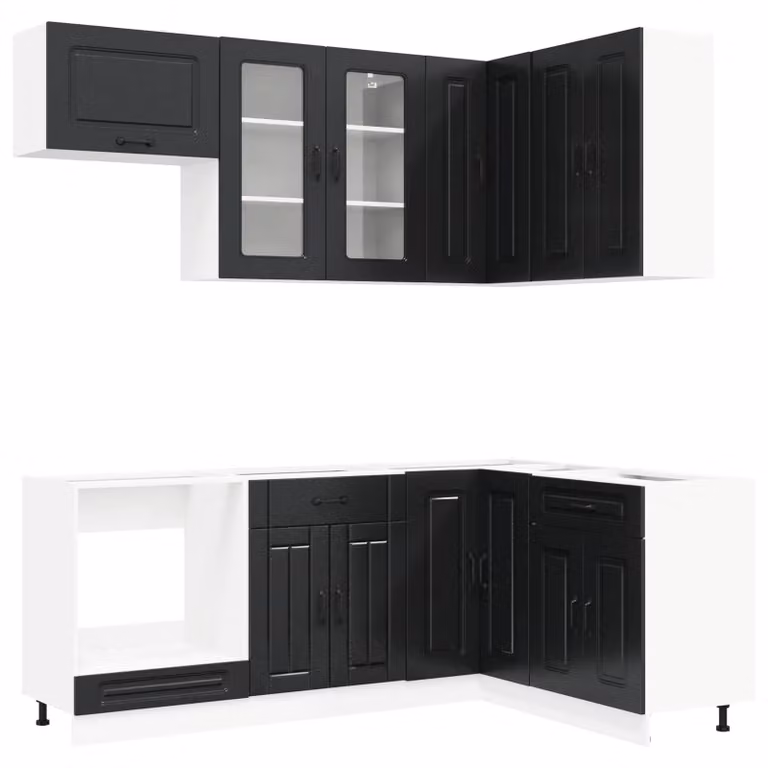 Set di mobili da cucina KALMAR, 8 pezzi, colore nero, materiale: legno composito