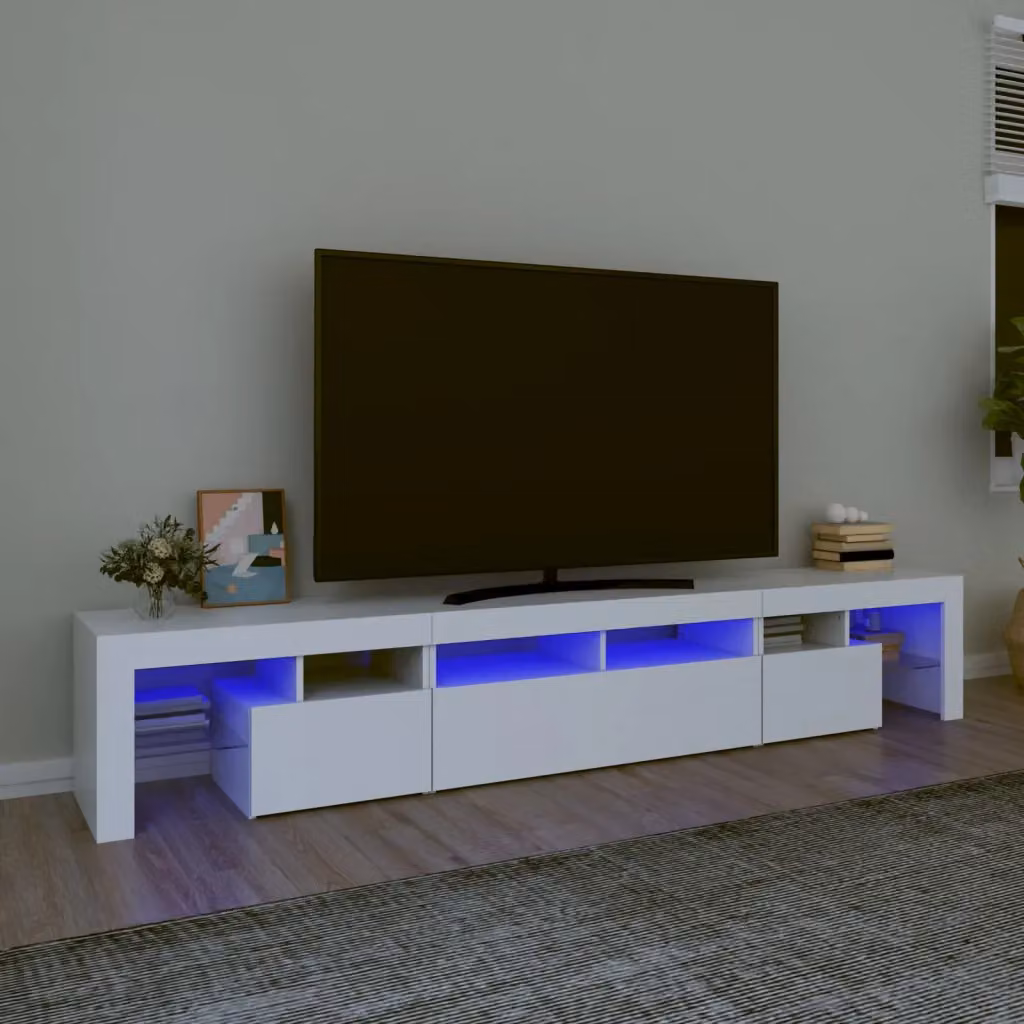 vidaXL Mobile Porta TV Moderno con Luci LED Integrate Bianco L: 230 cm, P: 36,5 cm, H: 40 cm