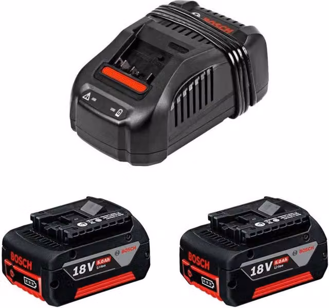Power Set Bosch con 2 batterie da 18V 5,0 Ah e caricabatterie GAL1880CV, Nero