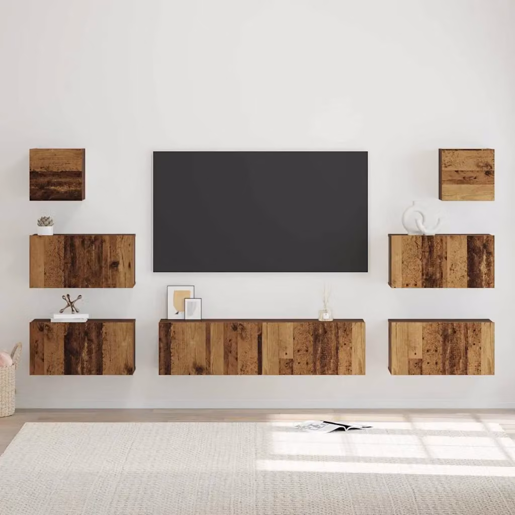 Set mobile TV vidaXL 8 pezzi in legno vecchio e ingegnerizzato, colore marrone, stile moderno per soggiorno