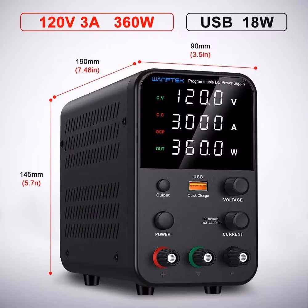 Alimentatore da laboratorio DC - Modello WPS 120V 3A 360W - Tensione regolabile da 0 a 120V - Corrente regolabile da 0 a 3A - Potenza 360W - Spina EU da 220V