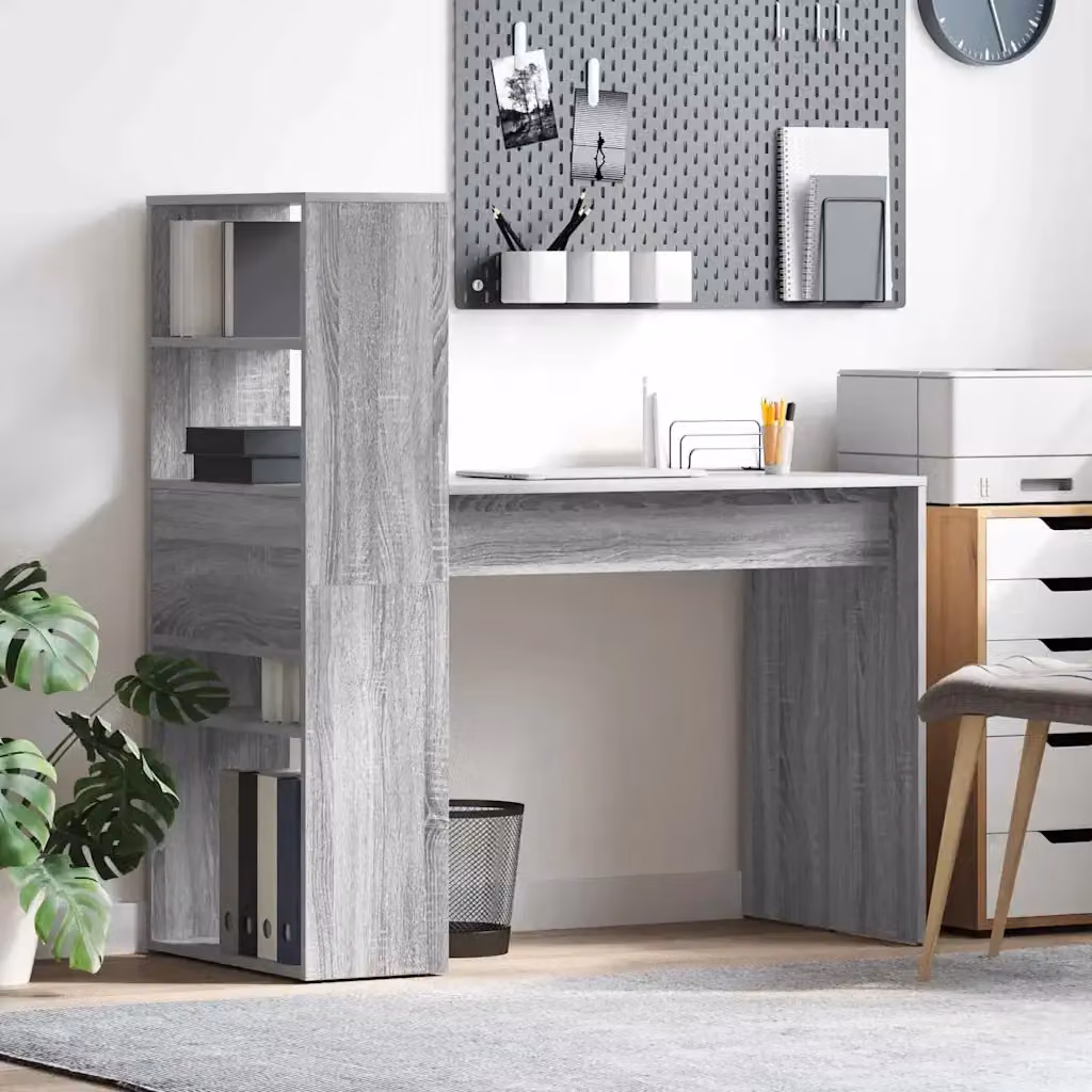 Scrivania moderna in legno e MDF laminato grigio L: 113 cm, P: 54 cm, H: 120 cm – 2