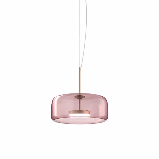 Lampada a sospensione Vistosi Jube G in metallo e vetro color oro/ottone con luce LED dimmerabile bianco caldo