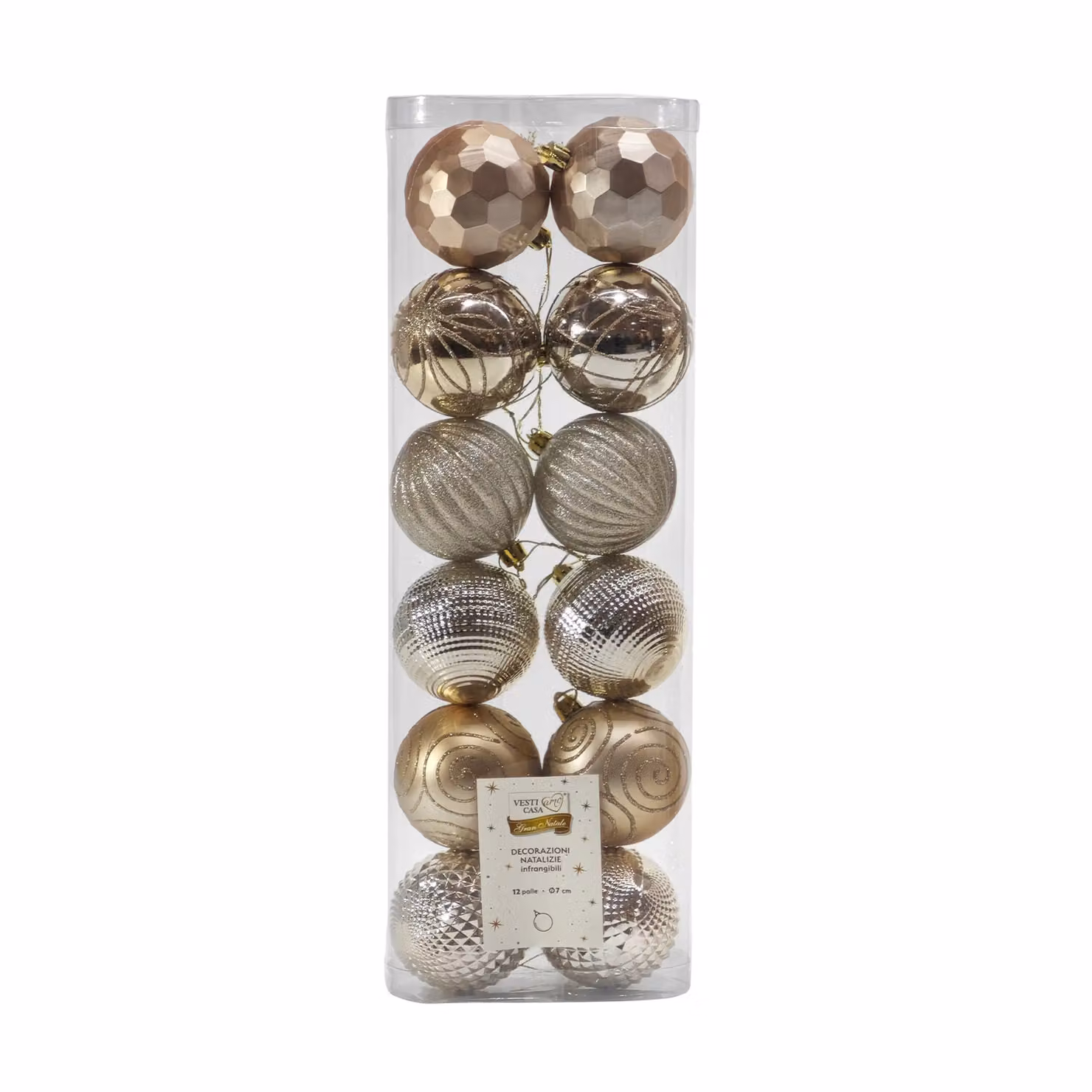 Set di 12 palline di Natale VESTIAMO CASA color oro, diametro: 7 cm – 2