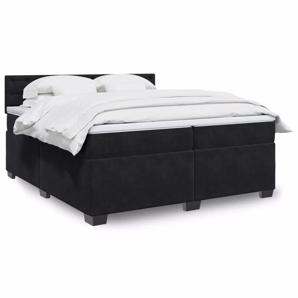 vidaXL Giroletto a Molle con Materasso in Velluto Nero 200 x 200 cm – 1