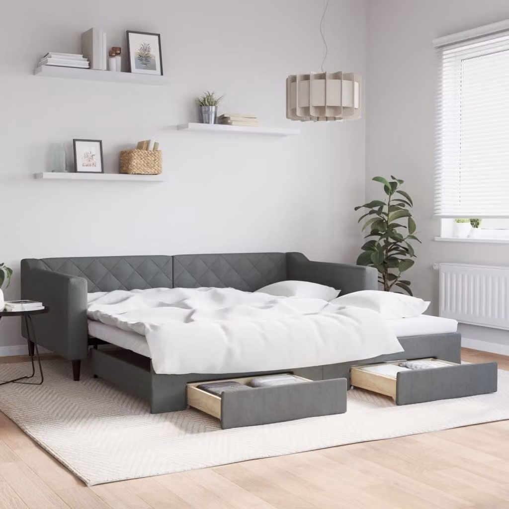 Maison Exclusive - Divano letto estraibile con cassetti, grigio scuro, 100x200 cm, tessuto