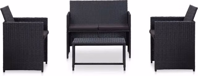 Set Divani da Giardino 4 pz con Cuscini in Polyrattan Nero 46390