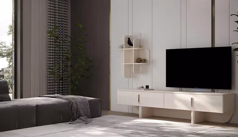 Elegantes TV-Board mit strukturierten Türen und modernem Design stilvolle Möbel