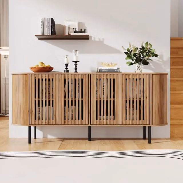 Cassettiera moderna con 4 ante scorrevoli ¨C Minimal ¨C MDF, colore rovere, gambe metallo, 160x40x70cm