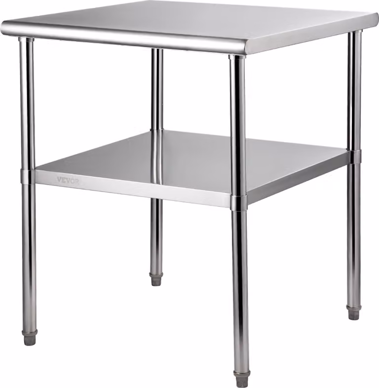 Tavolo commerciale in acciaio inox 76,2 x 76,2 x 91,4 cm, acciaio inox Tavolo da lavoro a due strati Tavolo da taglio Gastro 226 kg + 136 kg di portata, tavolo da cucina commerciale, tavolo di preparazione Mobili da cucina