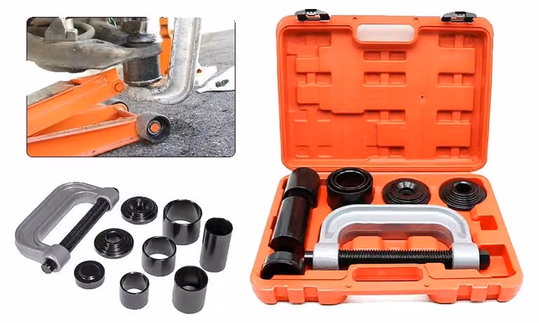 Set di utensili per la pressatura di giunti sferici, acciaio forgiato ad alta resistenza, dimensioni 28 cm x 8 cm x 38 cm, compatibile con veicoli a 2WD e 4WD, include adattatori per 4WD e diversi adattatori di dimensioni