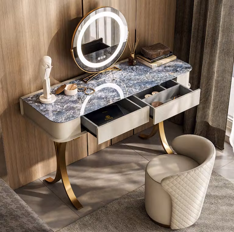 Schlafzimmer Beiger Schminktisch Designer Kosmetiktisch 2x Schubladen