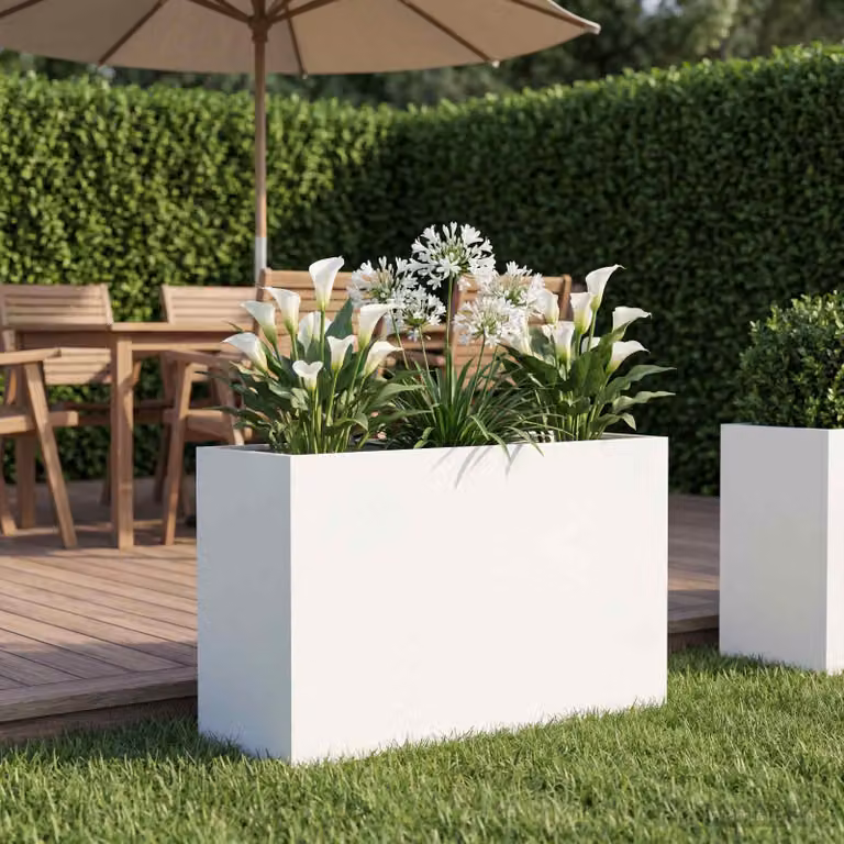 vidaXL Vaso da giardino in metallo Bianco L: 80 cm, P: 30 cm, H: 50 cm