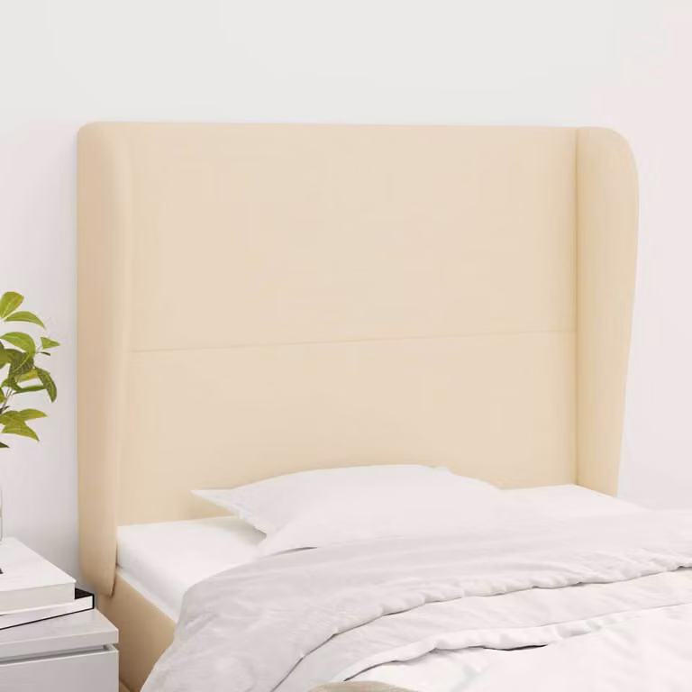 Testiera ad orecchio vidaXL in tessuto beige con struttura in legno L: 93 cm, P: 23 cm, H: 118-128 cm