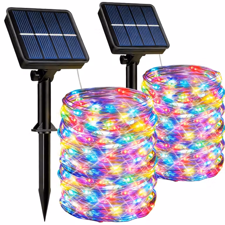 Catena luminosa solare, 2 x 15 metri, 150 LED, 8 modalità, impermeabile