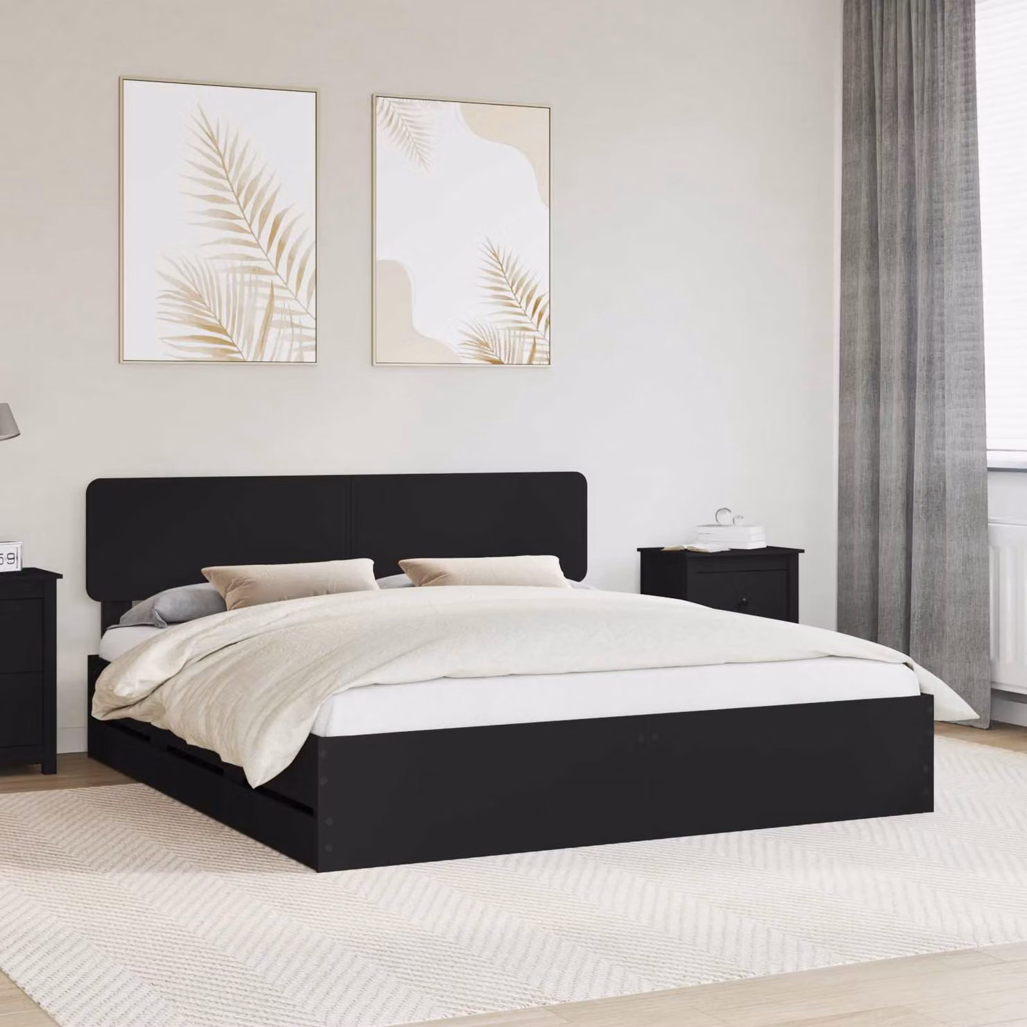 Struttura del letto moderna vidaXL in legno ingegnerizzato nero con cassetti L/P/H: 180 x 200 x 90 cm