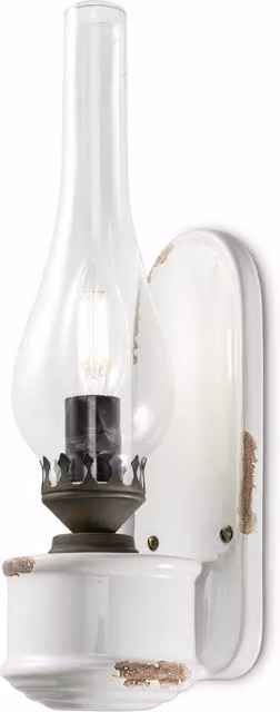 Applique Vintage Ferroluce in Ceramica Bianca e Ottone con Portalampada E14