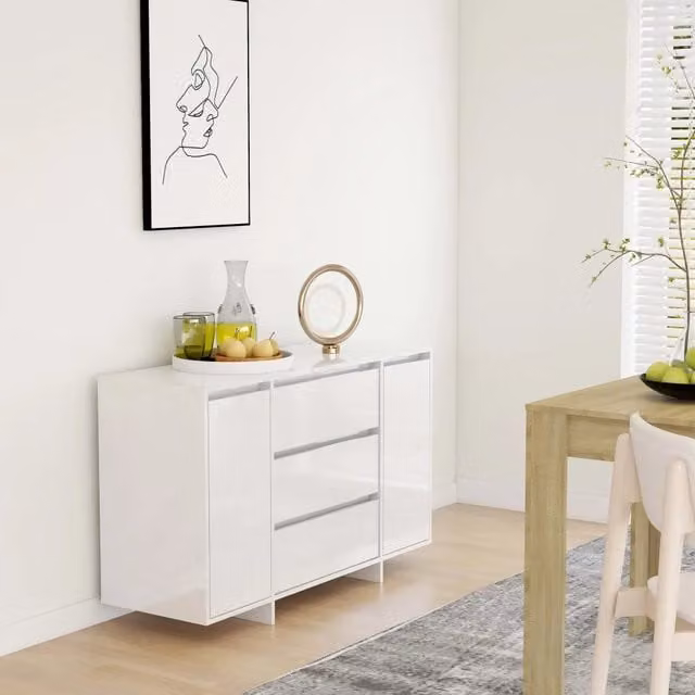 Credenza con 3 Cassetti Bianco Lucido 120x41x75cm in Truciolato 809617