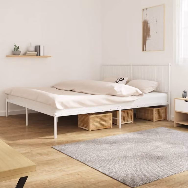 The Living Store Struttura letto con testiera in metallo bianco 183x213 cm