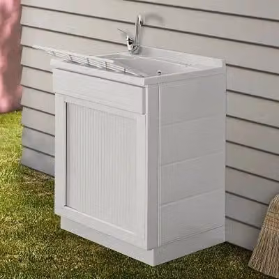 Mobile lavatoio bianco con serranda, vasca e asse strofinatoio, L: 60 cm, P: 60 cm, H: 87 cm