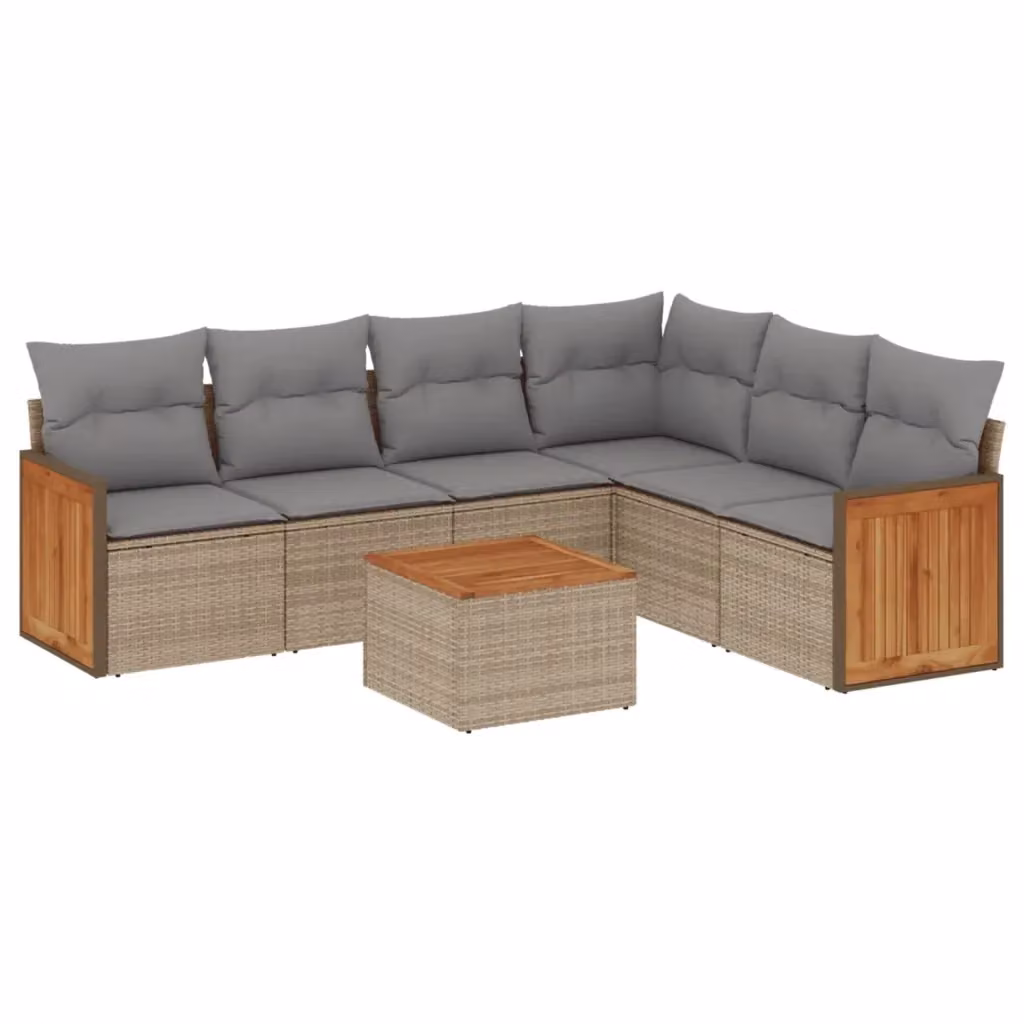 Set di divani da giardino vidaXL a forma di L composto da 7 pezzi in polyrattan con cuscini beige e tavolino da esterno – 2