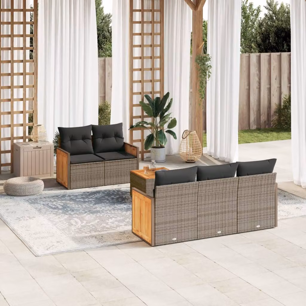 Set Divano da Giardino vidaXL 6 pz in Polyrattan Grigio con Cuscini e Tavolino da Caffè – 1